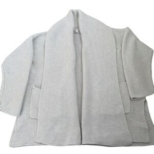 Poetry Light Grey Cotton Garter Stitch Shawl Collar Cardigan Sweater US 8/10